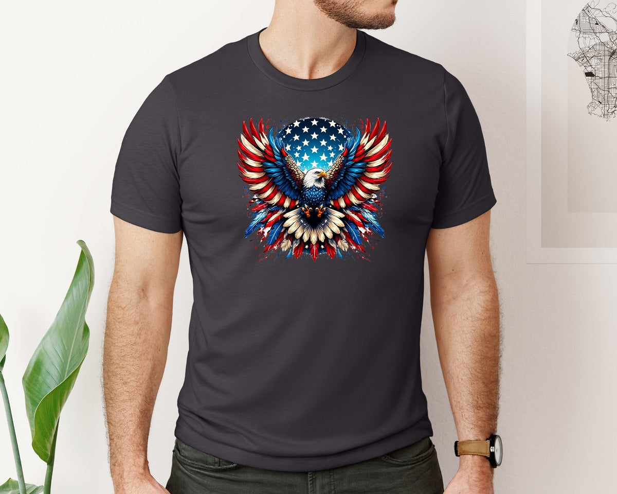 brand:Bella Canvas|color:Heather Dark Grey|Patriotic Eagle Usa Flag 4Th Of July Graphic T-Shirt