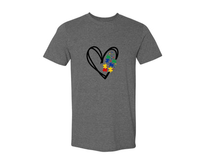 brand:Generic|color:Heather Dark Grey|Autism Heart Autism Puzzle Graphic T-Shirt