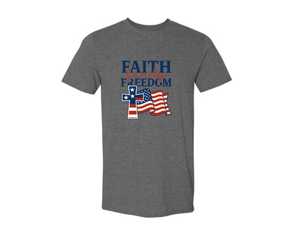 brand:Generic|color:Heather Dark Grey|Faith Family Freedom Png4Th Of July 5 Graphic T-Shirt
