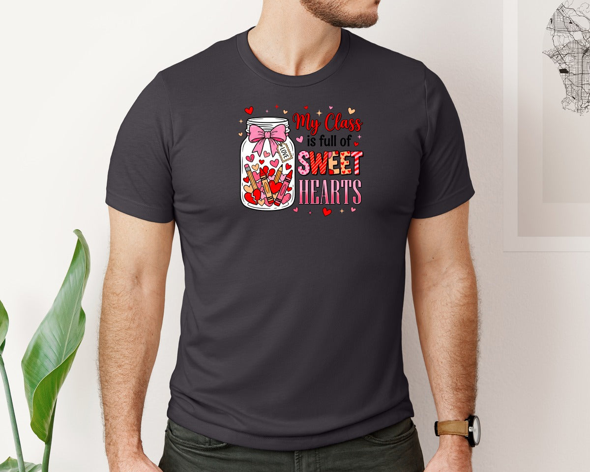 brand:Bella Canvas|color:Heather Dark Grey|Teacher Sweet Hearts Valentine Graphic T-Shirt