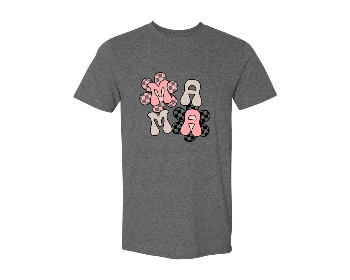 brand:Generic|color:Heather Dark Grey|Checker Mama Checkered Mom Graphic T-Shirt