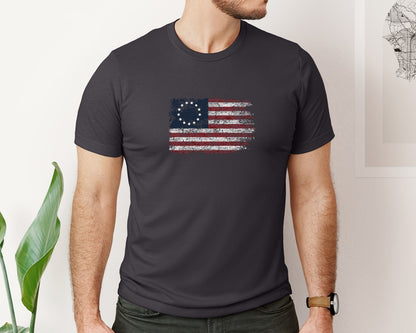 brand:Bella Canvas|color:Heather Dark Grey|Betsy Ross Flag Design Graphic T-Shirt