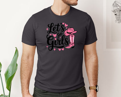 brand:Bella Canvas|color:Heather Dark Grey|Lets Go Girls Western Cowgirl Graphic T-Shirt