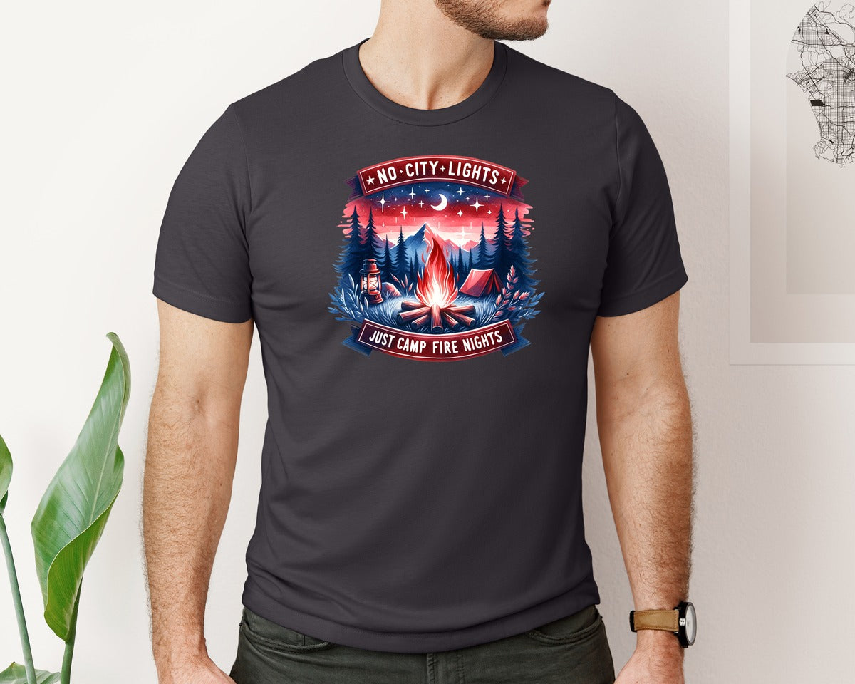 brand:Bella Canvas|color:Heather Dark Grey|No City Lights Just Camp Fire Nights 2 Graphic T-Shirt