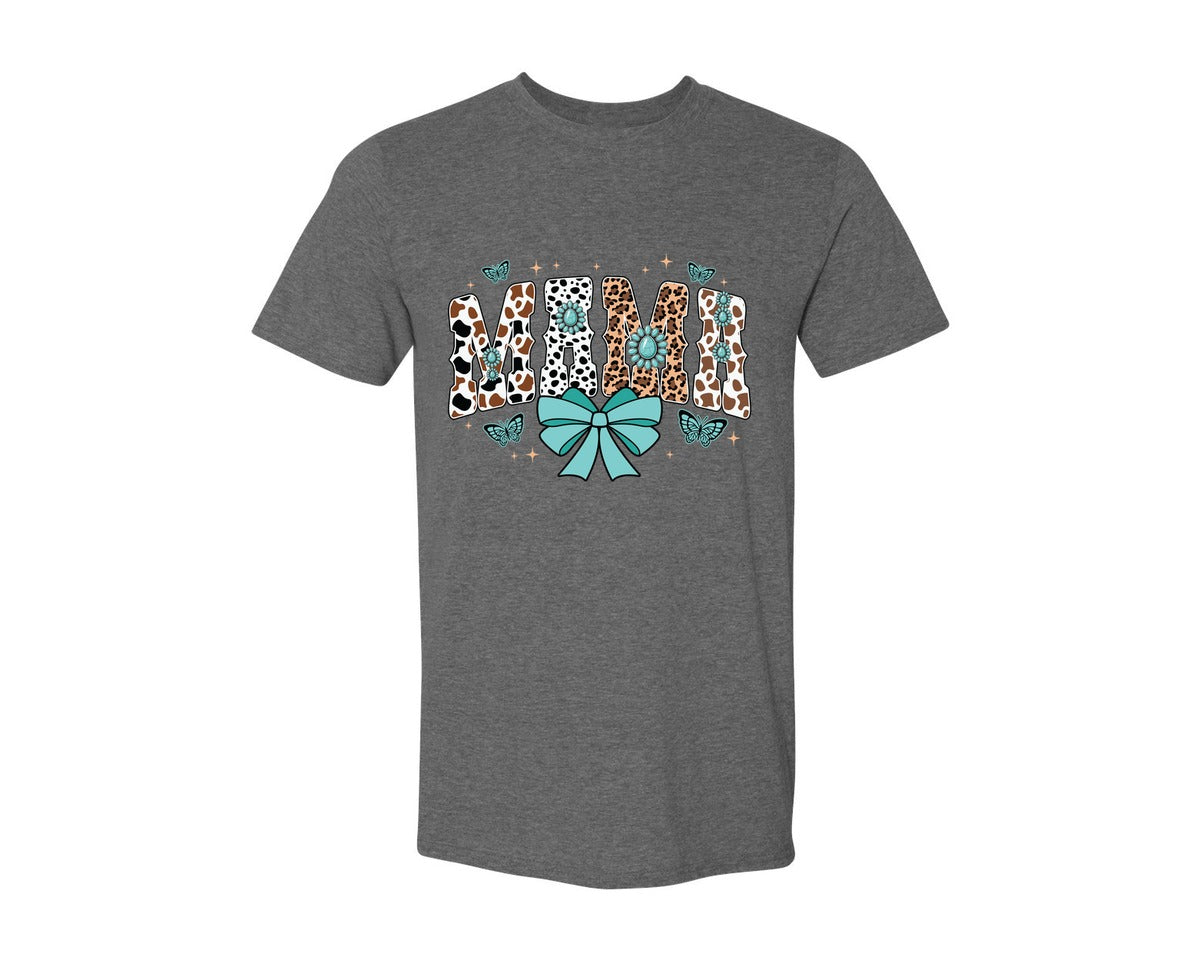 brand:Generic|color:Heather Dark Grey|Western Mama Blue Coquette Graphic T-Shirt