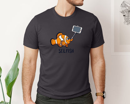 brand:Bella Canvas|color:Heather Dark Grey|Selfish Clownfish Funny Fish Design Graphic T-Shirt