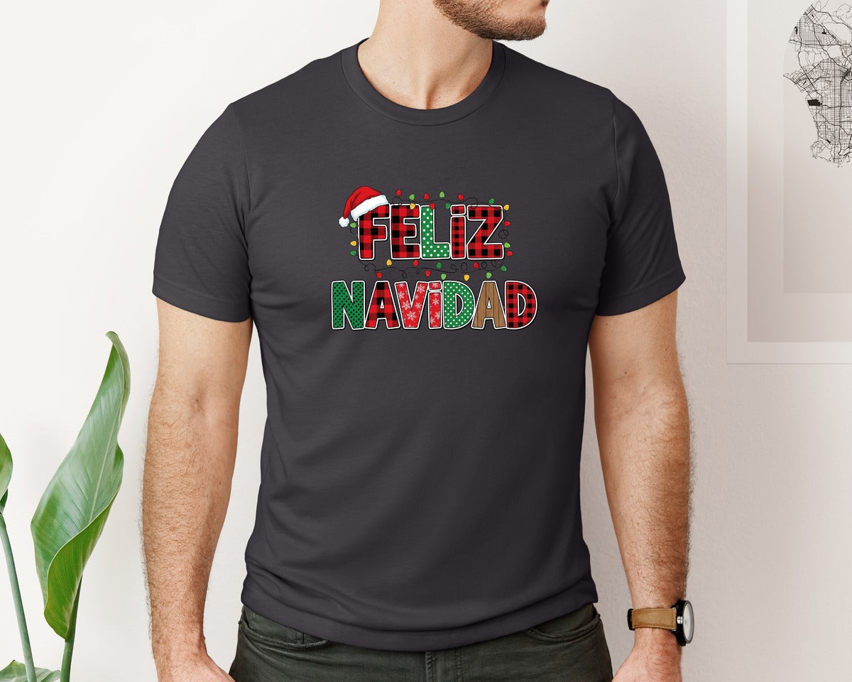 brand:Bella Canvas|color:Heather Dark Grey|Feliz Navidad Design Graphic T-Shirt
