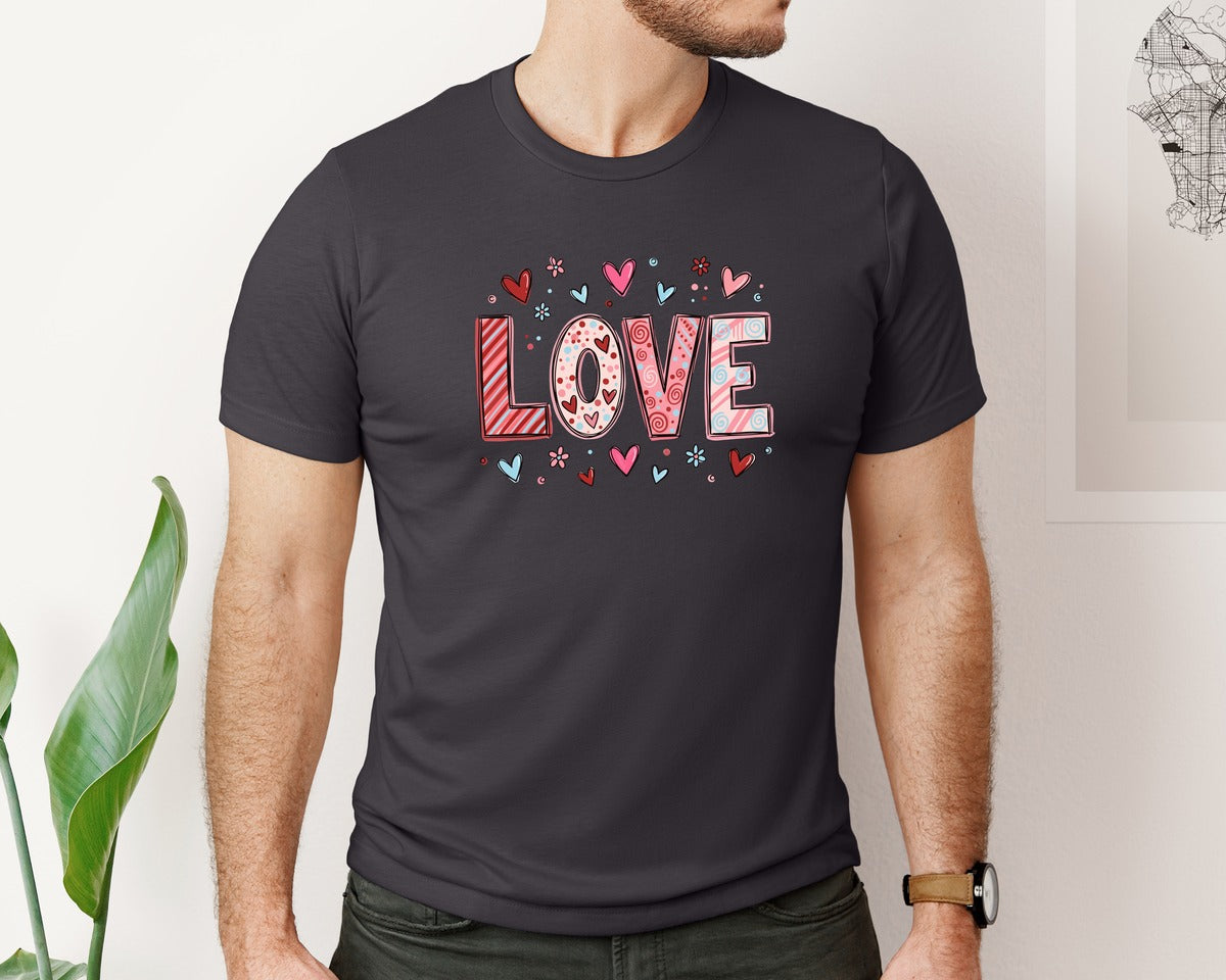 brand:Bella Canvas|color:Heather Dark Grey|Valentine Love Valentines 20 Graphic T-Shirt