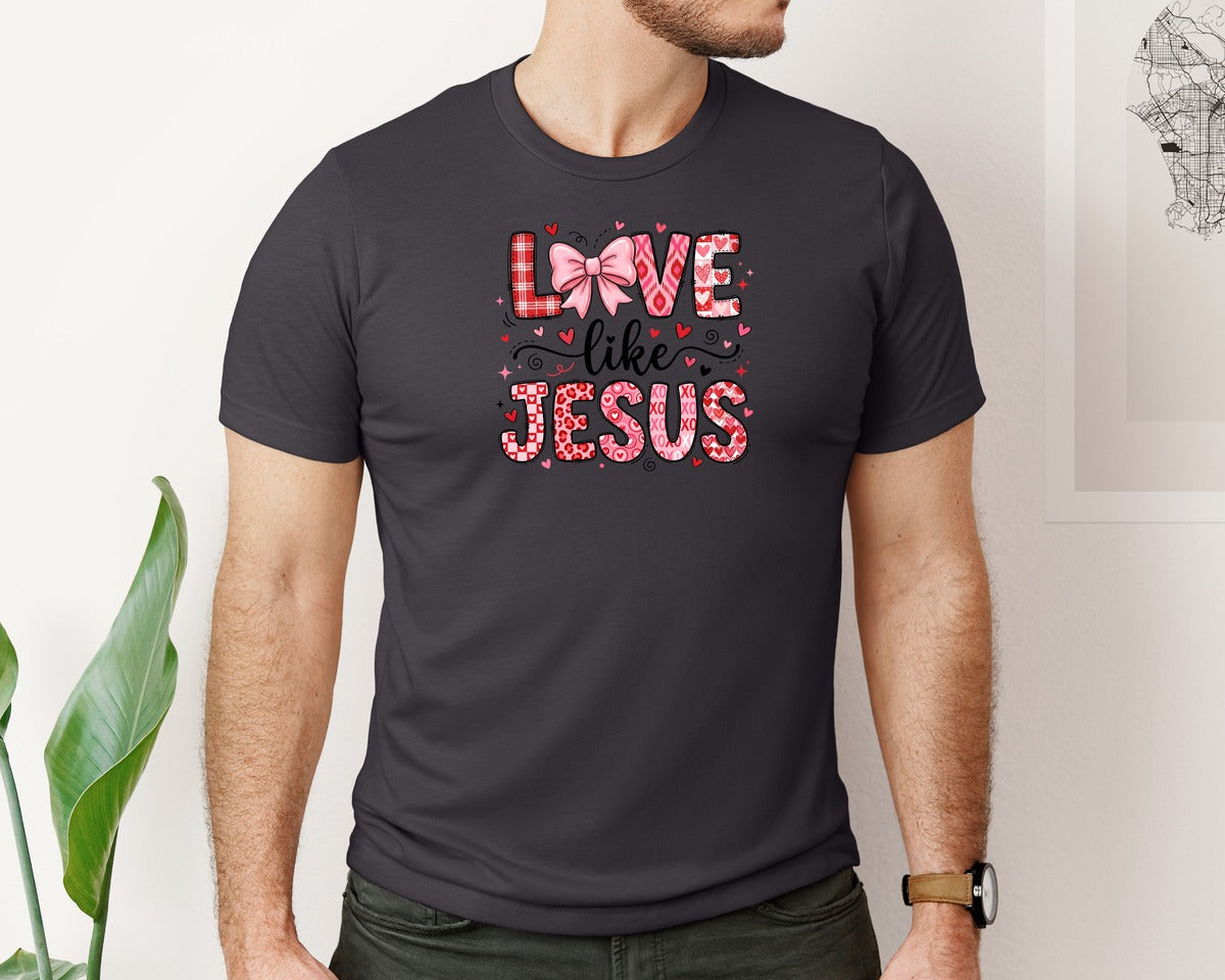 brand:Bella Canvas|color:Heather Dark Grey|Love Like Jesus Christian Valentine 8 Graphic T-Shirt