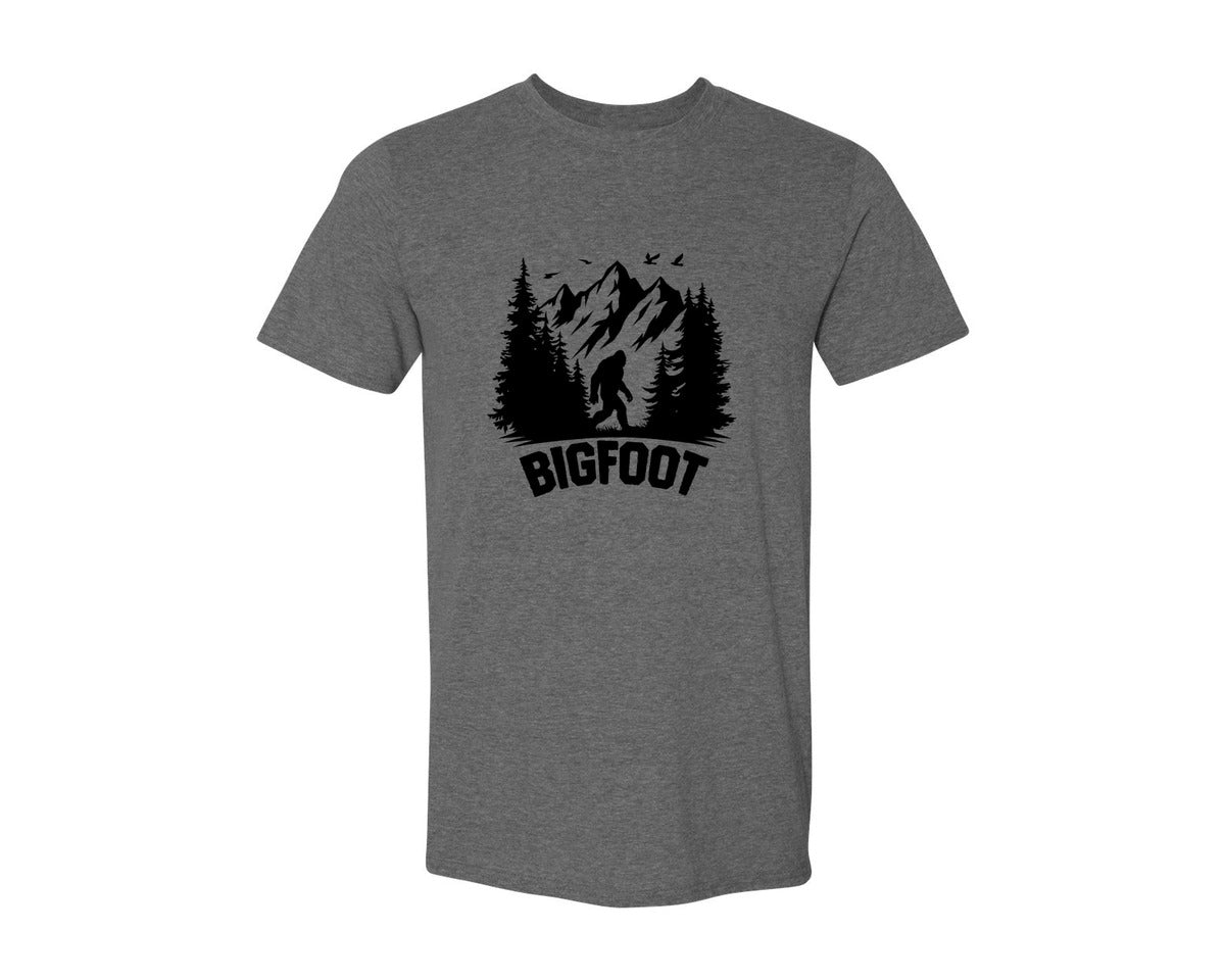 brand:Generic|color:Heather Dark Grey|Retro Bigfoot Silhouette Pixel Art Graphic T-Shirt