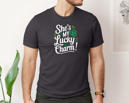 brand:Bella Canvas|color:Heather Dark Grey|Shes My Lucky Charm St Patricks Day 2 Graphic T-Shirt
