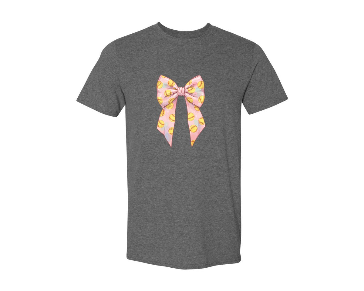 brand:Generic|color:Heather Dark Grey|Softball Bow Graphic T-Shirt