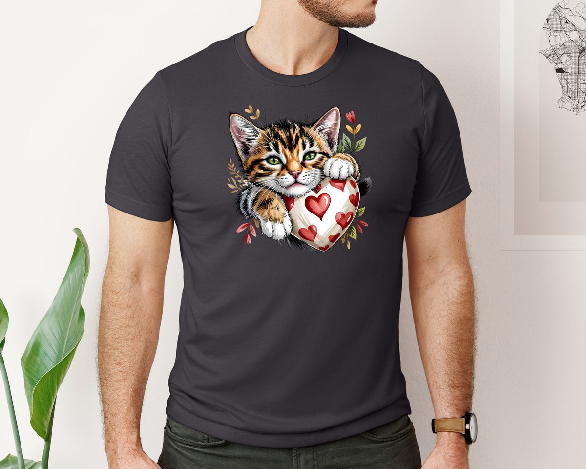 brand:Bella Canvas|color:Heather Dark Grey|Sweet Cat Art Kitten Pet Lover Graphic T-Shirt