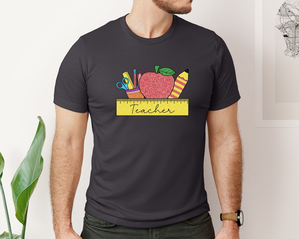brand:Bella Canvas|color:Heather Dark Grey|Teacher School Teacher Graphic T-Shirt
