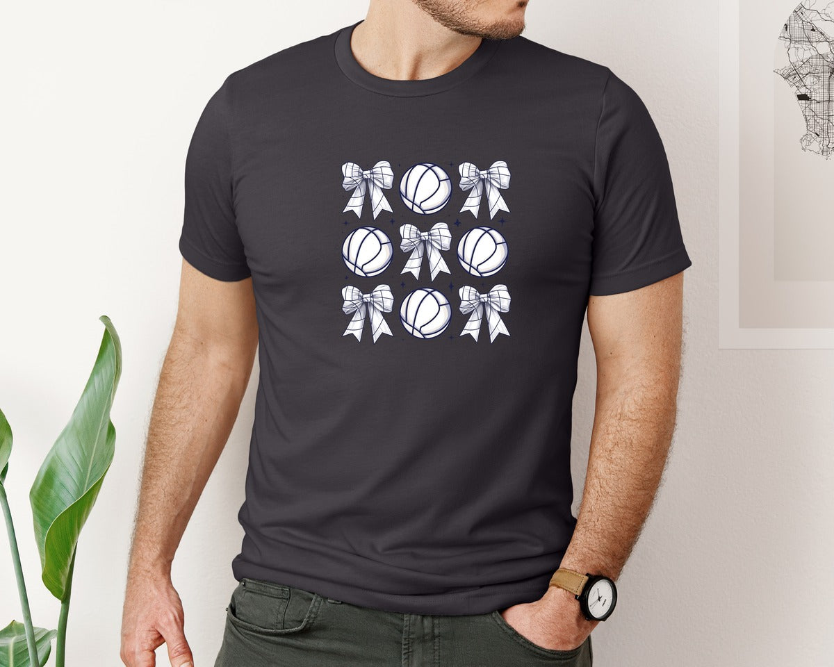 brand:Bella Canvas|color:Heather Dark Grey|Volleyball Bow Volleyball Mama Graphic T-Shirt