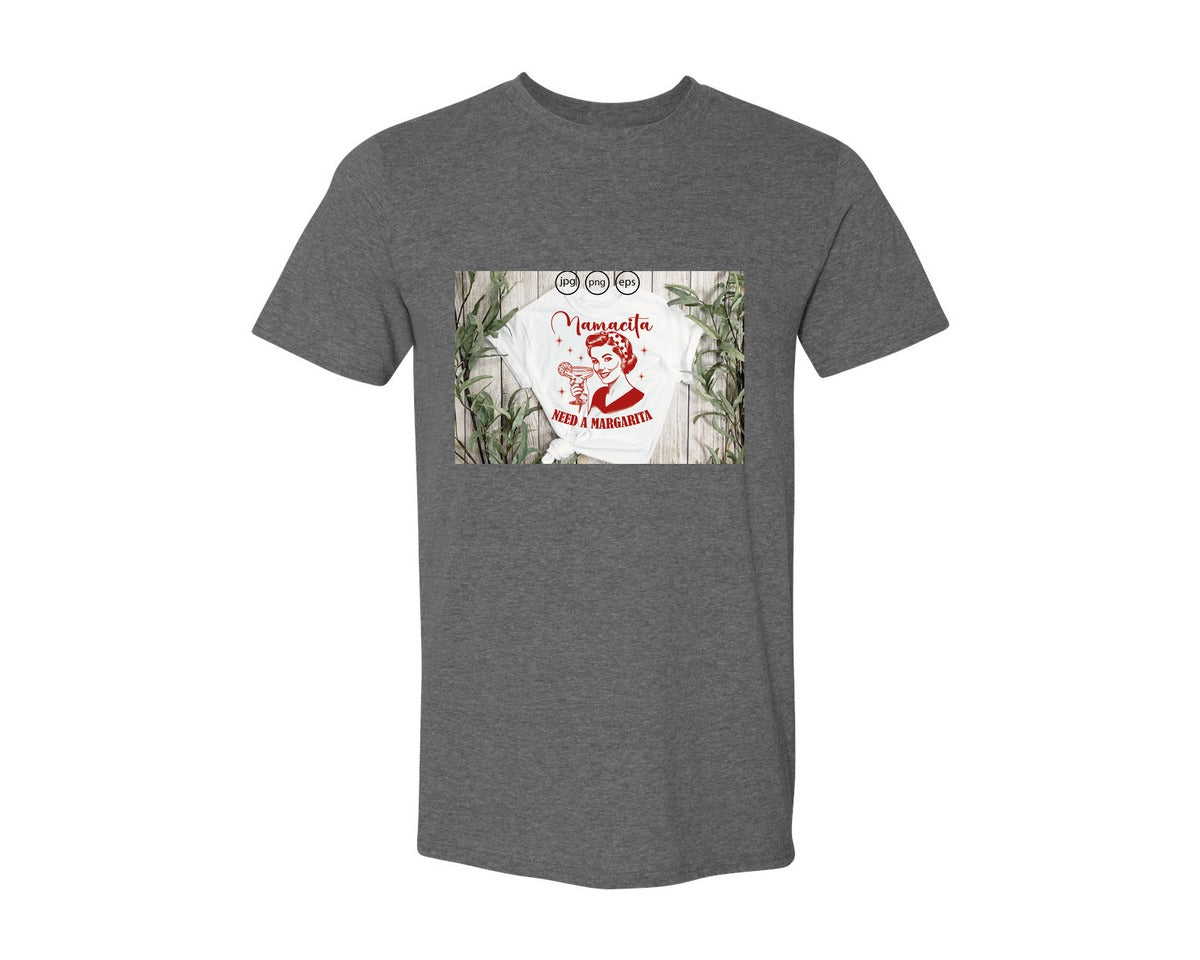 brand:Generic|color:Heather Dark Grey|Mamacita Needs A Margarita 26 Graphic T-Shirt