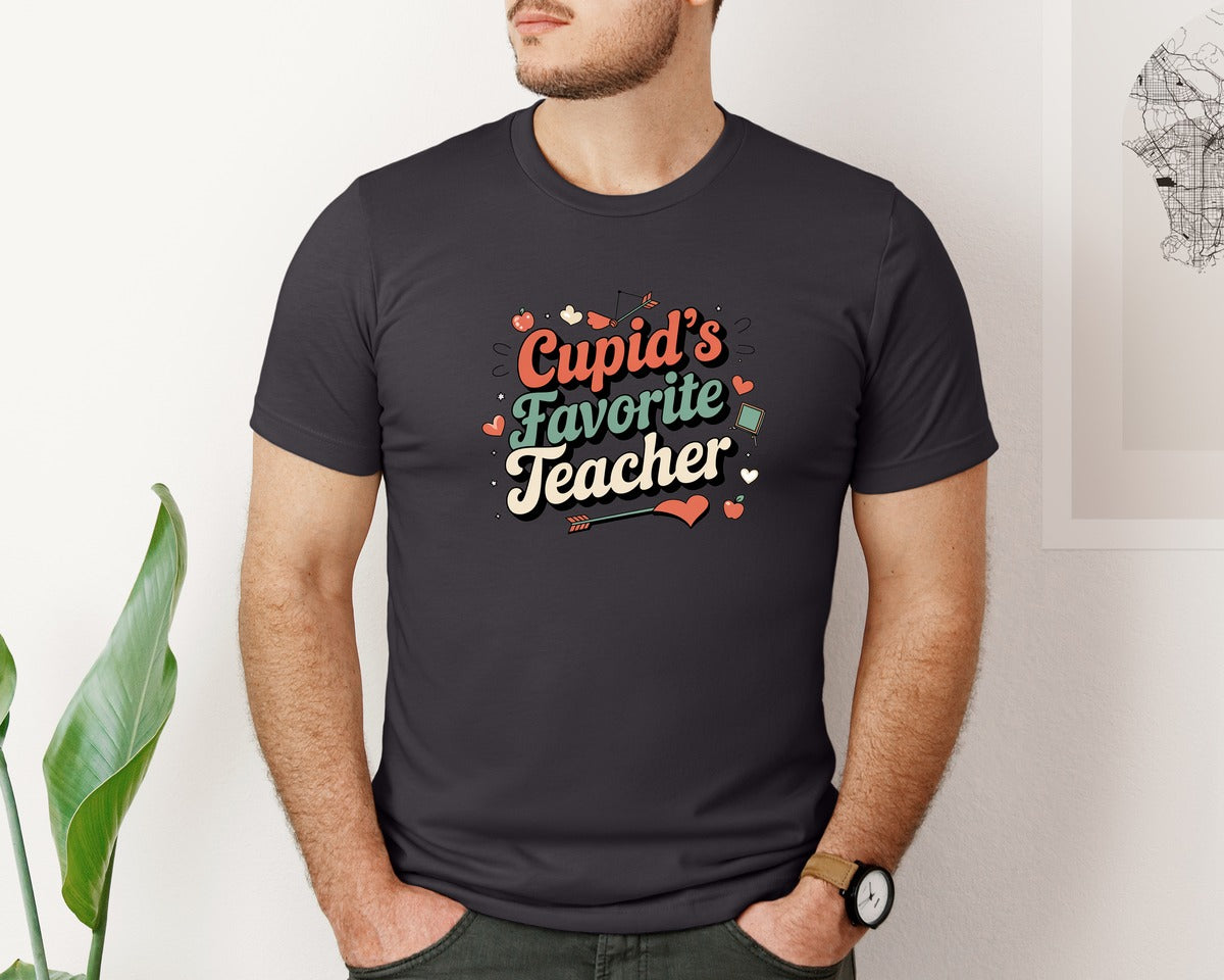 brand:Bella Canvas|color:Heather Dark Grey|Cupids Favoriteteacher Design Teac Graphic T-Shirt