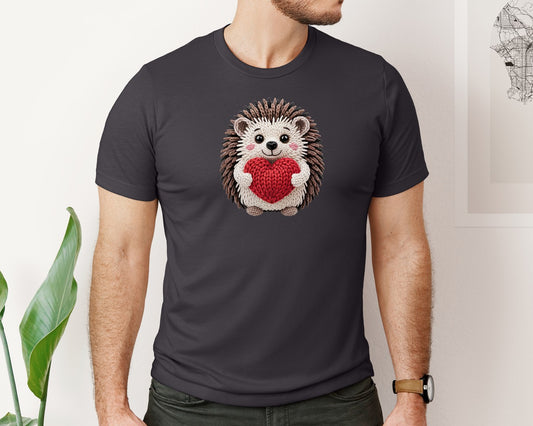 Crochet Hedgehog Holding Heart Graphic T-Shirt