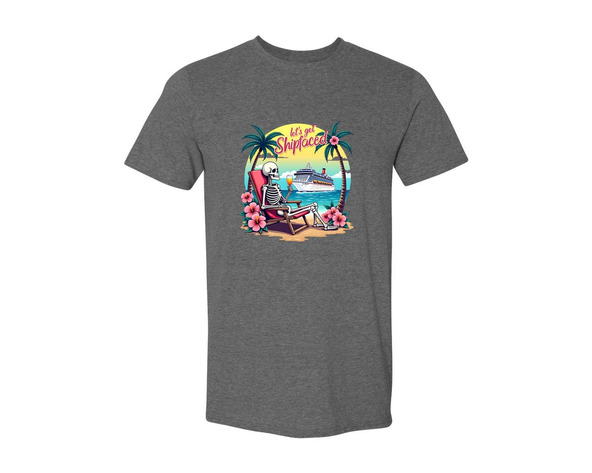 brand:Generic|color:Heather Dark Grey|Cruise Lets Get Shipfaced Graphic T-Shirt
