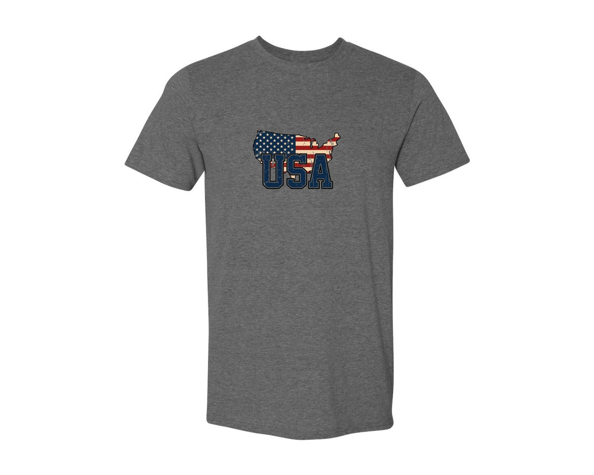 brand:Generic|color:Heather Dark Grey|America Usa Map 4Th Of July Patriotic Graphic T-Shirt