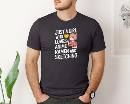 brand:Bella Canvas|color:Heather Dark Grey|Just A Girl Who Loves Anime Ramen And 2 Graphic T-Shirt