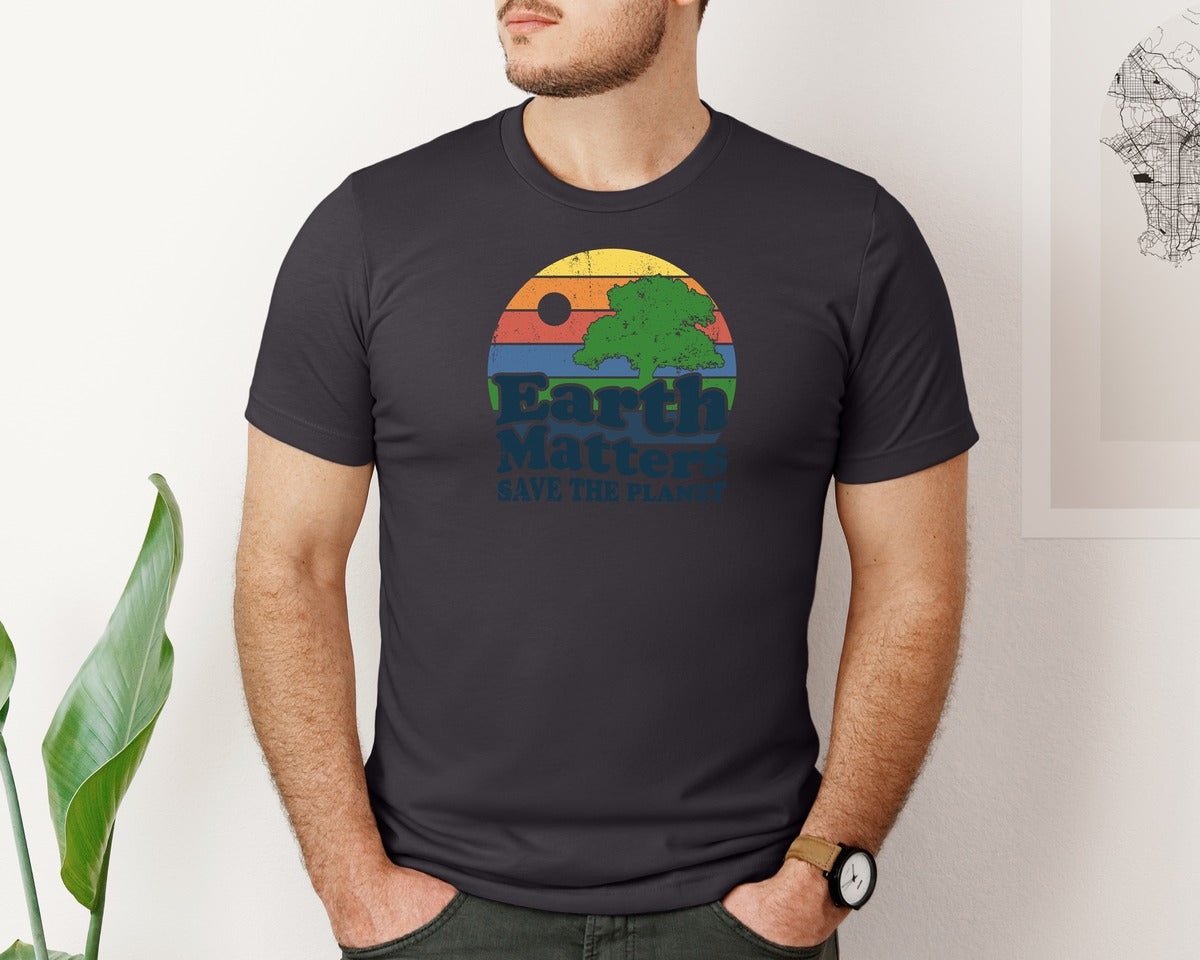 brand:Bella Canvas|color:Heather Dark Grey|Earth Matters Save The Planet T Shirt Graphic T-Shirt