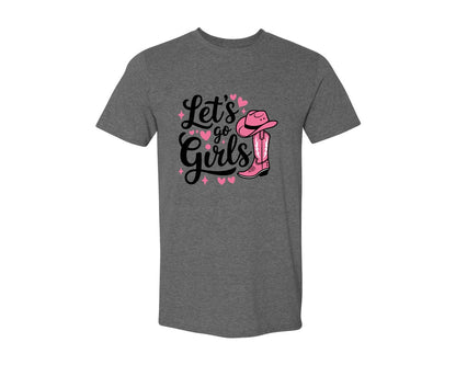 brand:Generic|color:Heather Dark Grey|Lets Go Girls Western Cowgirl Graphic T-Shirt