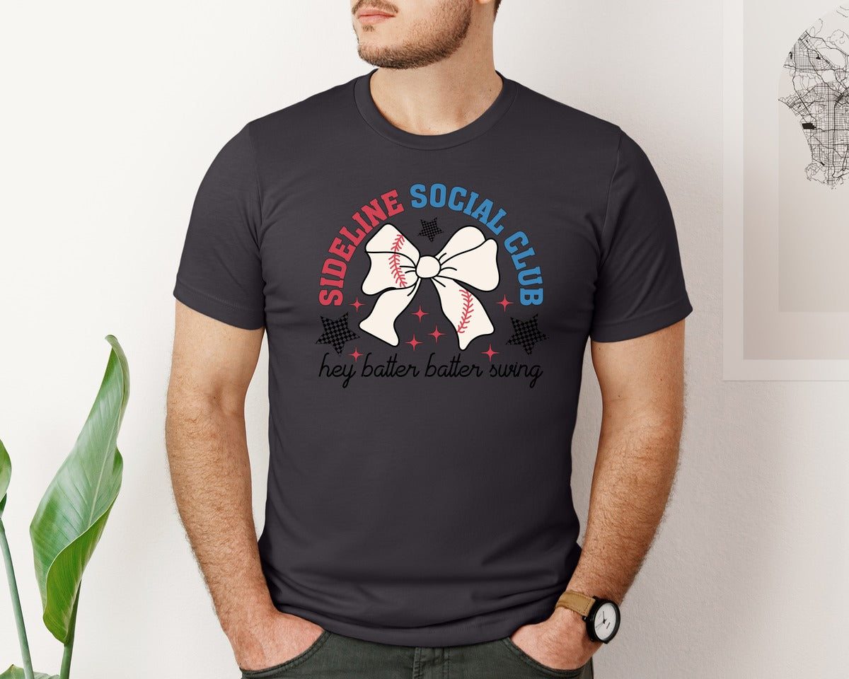 brand:Bella Canvas|color:Heather Dark Grey|Sideline Social Club Hey Batter Batter Graphic T-Shirt