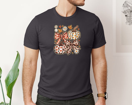 Floral Pumpkin Coquette Fall Girly Graphic T-Shirt