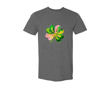 brand:Generic|color:Heather Dark Grey|Brushstroke Shamrock Graphic T-Shirt