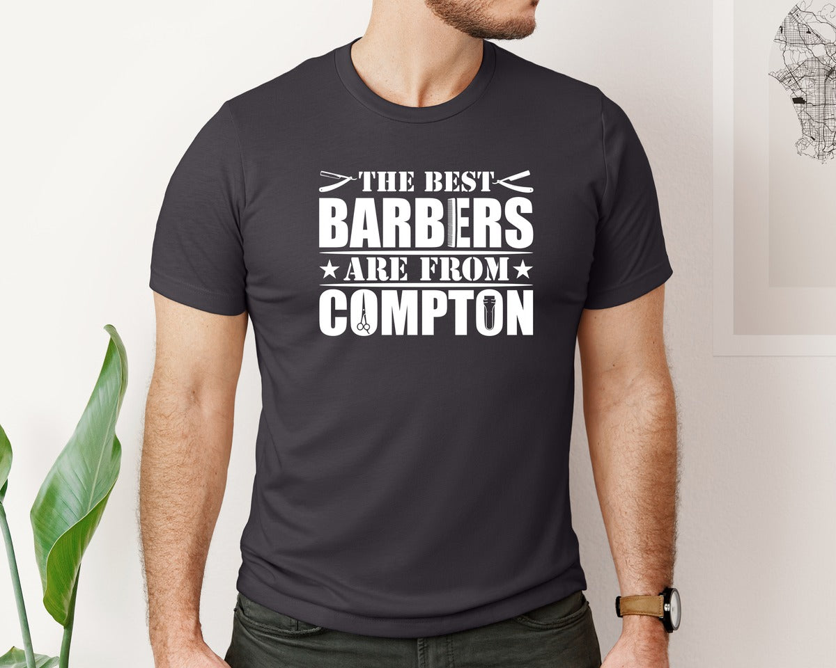 brand:Bella Canvas|color:Heather Dark Grey|The Best Barber Are From Compton Tshirt Graphic T-Shirt