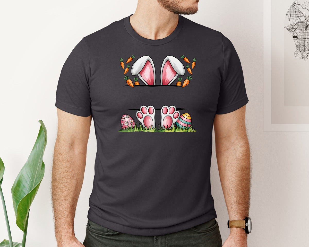 brand:Bella Canvas|color:Heather Dark Grey|Easter Bunny Name Frame 2 Graphic T-Shirt