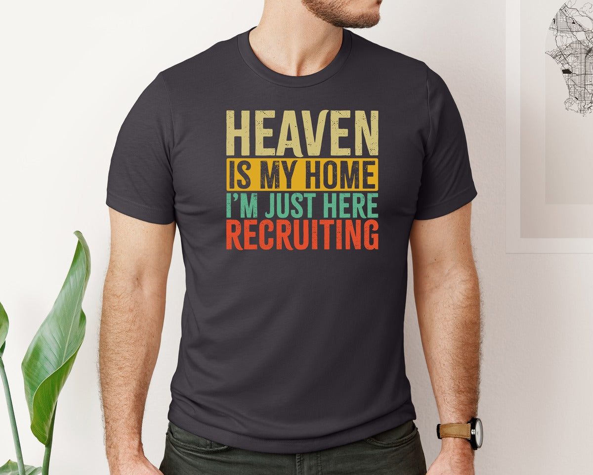 brand:Bella Canvas|color:Heather Dark Grey|Heaven Is My Home Christian Religious 2 Graphic T-Shirt