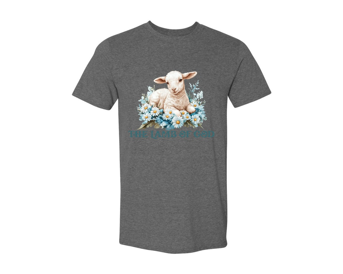 brand:Generic|color:Heather Dark Grey|Easter Lamb Of God Christian Graphic T-Shirt