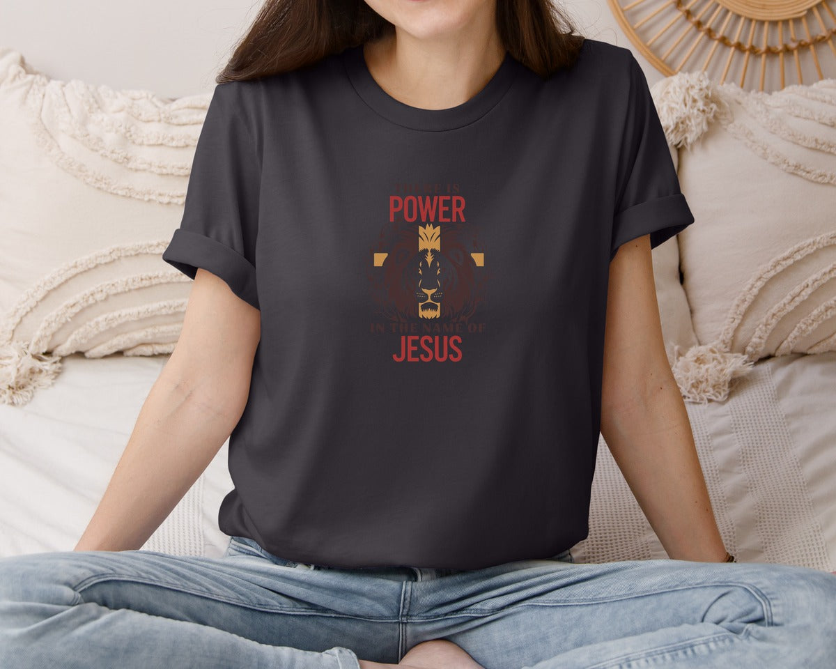 brand:Bella Canvas|color:Heather Dark Grey|There Is Power In The Name Of Jesus 10 Graphic T-Shirt
