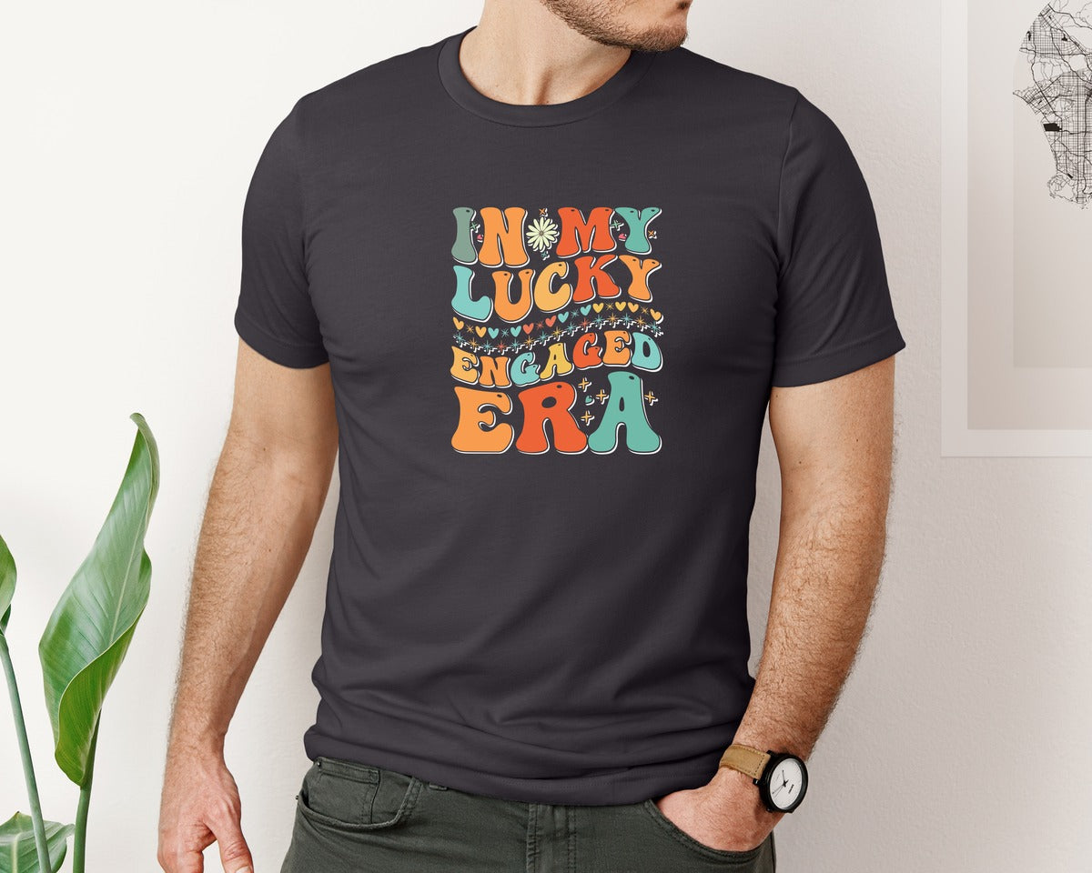brand:Bella Canvas|color:Heather Dark Grey|In My Lucky Engaged Era 2 Graphic T-Shirt