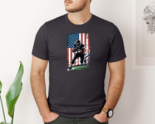 Football Player American Flag Graphic T-Shirt