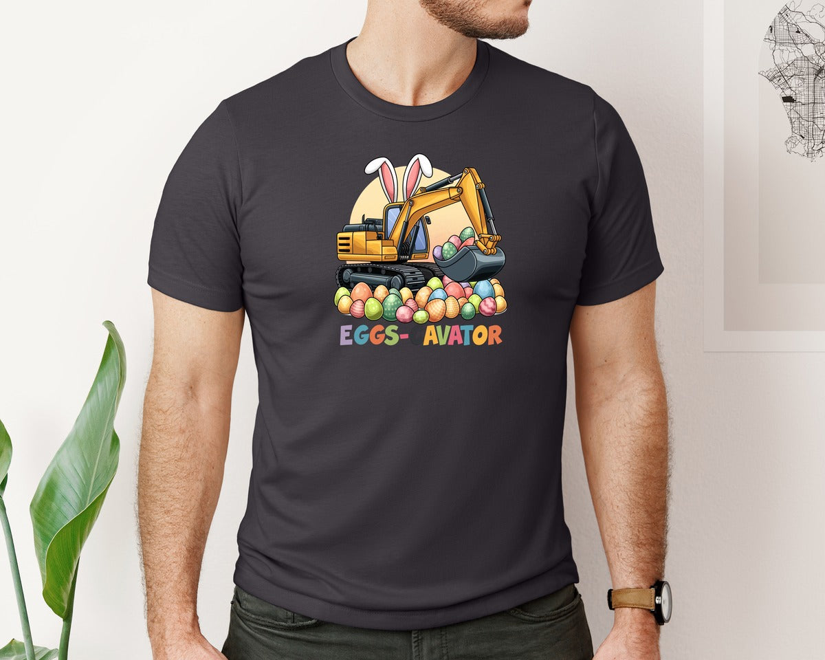 brand:Bella Canvas|color:Heather Dark Grey|Eggs Cavator Easter Excavator 2 Graphic T-Shirt