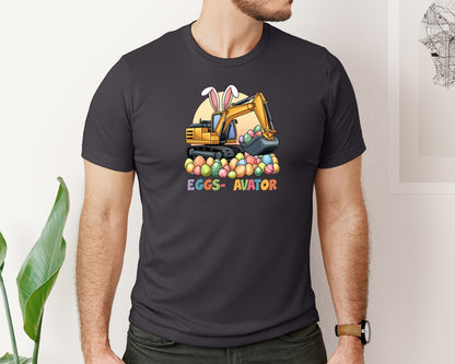 brand:Bella Canvas|color:Heather Dark Grey|Eggs Cavator Easter Excavator 2 Graphic T-Shirt