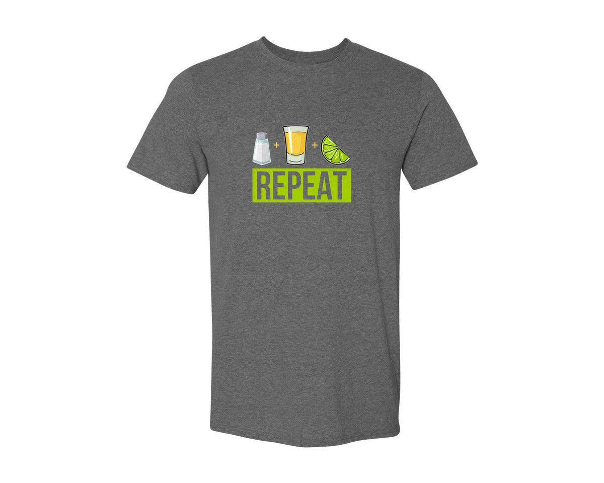 brand:Generic|color:Heather Dark Grey|Salt Tequila Lime Repeat Graphic T-Shirt