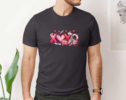 brand:Bella Canvas|color:Heather Dark Grey|Nurse Xoxo Nurse Valentine Graphic T-Shirt