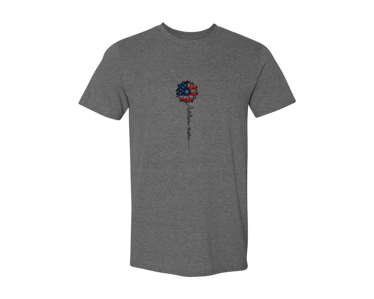 brand:Generic|color:Heather Dark Grey|American Mama Sunflower 4Th Of July Graphic T-Shirt