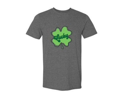 brand:Generic|color:Heather Dark Grey|Lucky St Patricks Day Clover 2 Graphic T-Shirt