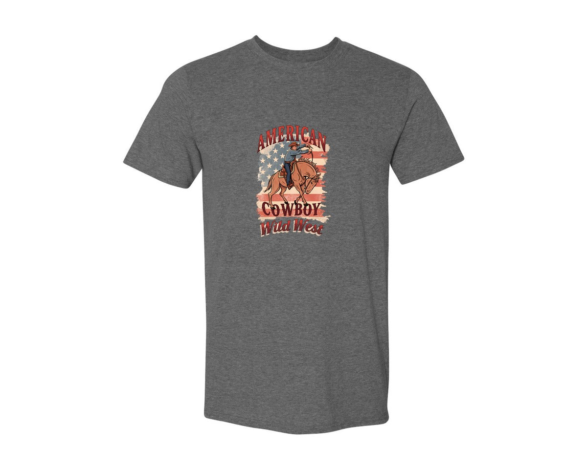 brand:Generic|color:Heather Dark Grey|American Cowboy Wild West Vintage 2 Graphic T-Shirt