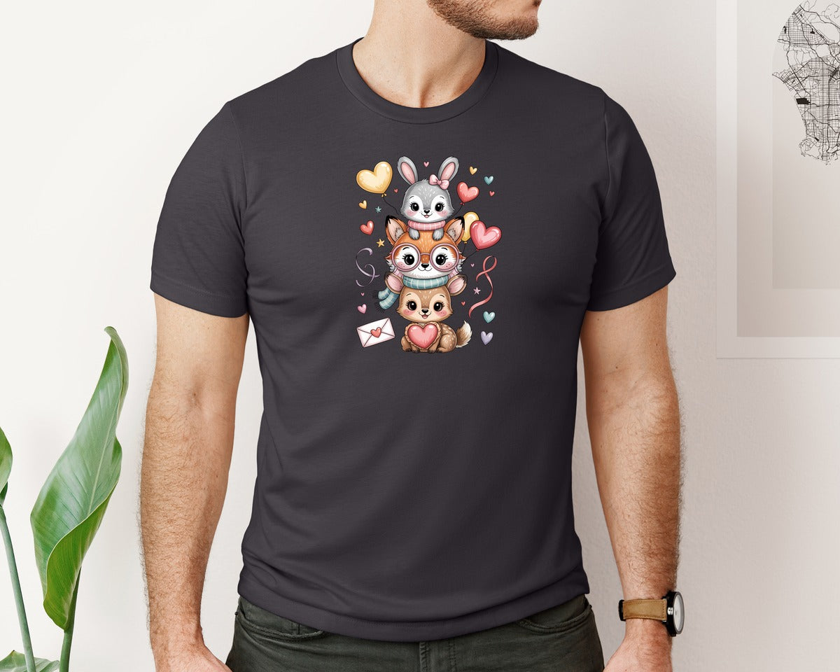 brand:Bella Canvas|color:Heather Dark Grey|Cute Valentine Kawaii Friends Shirt Graphic T-Shirt