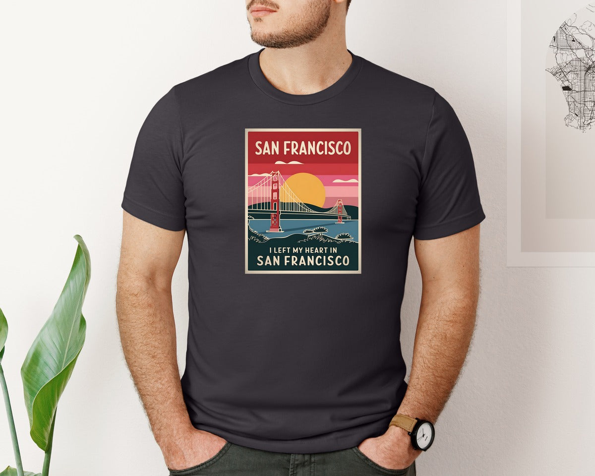 brand:Bella Canvas|color:Heather Dark Grey|Summer San Francisco Retro Trip Travel 2 Graphic T-Shirt