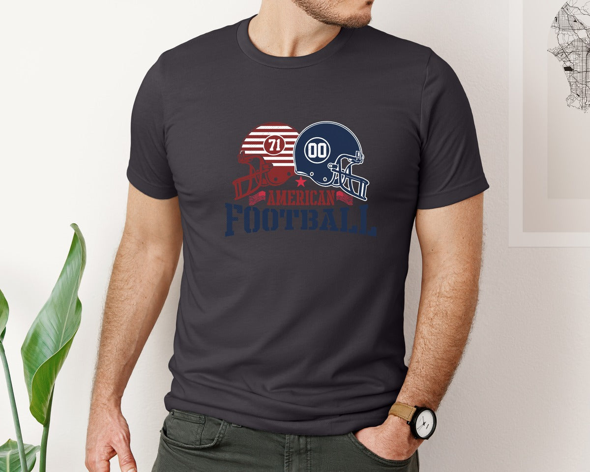 brand:Bella Canvas|color:Heather Dark Grey|American Football With Us Flag T Shirt 5 Graphic T-Shirt