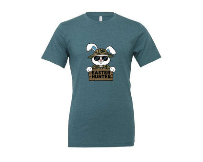 brand:Generic|color:Heather Deep Teal|Easter Hunter Bunny Boy Bunny Graphic T-Shirt