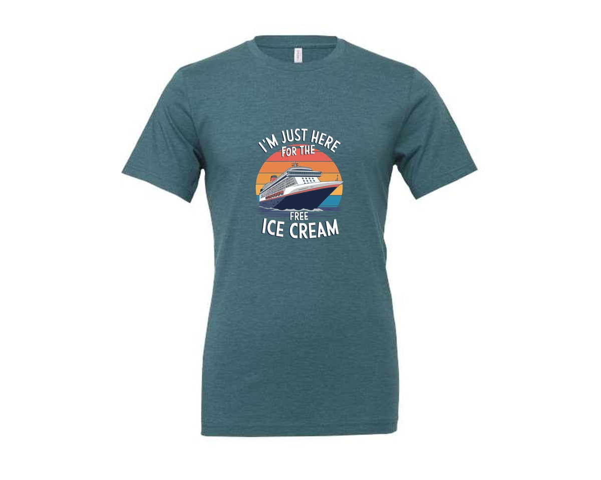 brand:Generic|color:Heather Deep Teal|Im Just Here For The Free Ice Cream 2 Graphic T-Shirt