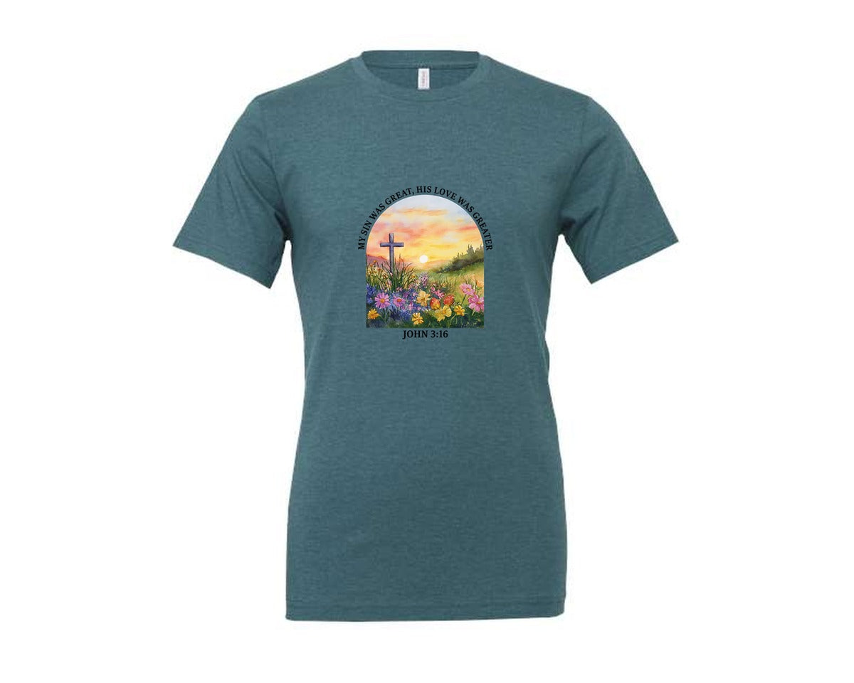 brand:Generic|color:Heather Deep Teal|Floral Christian Bible Verse Graphic T-Shirt